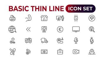 Basic thin line icon for office and web. outline icon set collection. vector