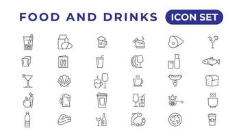 Food icon collection. Containing meal, restaurant, dishes and fruits icon. Vector illustration