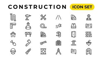 Build and construction thin line icons vector