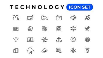 dispositivo y información tecnología línea íconos recopilación. grande ui icono conjunto en un plano diseño. Delgado contorno íconos paquete vector