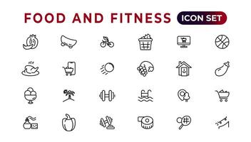 Food and fitness linear icons collection.Set of thin line web icon set, simple outline icons collection, Pixel Perfect icons, Simple vector illustration.