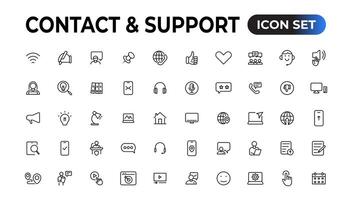 Contact and support web icons in line style. Web and mobile icon. Chat, support, message, phone. Vector illustration.