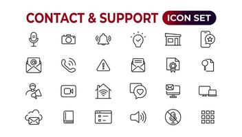 Contact and support web icons in line style. Web and mobile icon. Chat, support, message, phone. Vector illustration.