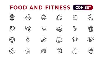 Food and fitness linear icons collection.Set of thin line web icon set, simple outline icons collection, Pixel Perfect icons, Simple vector illustration.