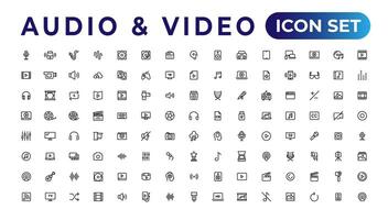 paquete de iconos de audio y video. conjunto de iconos de línea delgada. conjunto de colección de iconos planos. iconos vectoriales simples vector