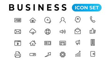 Business and Finance web icons in line style. Money, bank, contact, infographic. Icon collection. Vector illustration