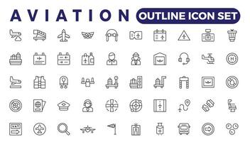 Simple Outline Set of aviation icons. Linear style icons pack vector