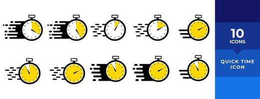 Timer icons set. Quick time or deadline icon. Express service symbol. Countdown timer and stopwatch icons isolated on white. Vector illustration.