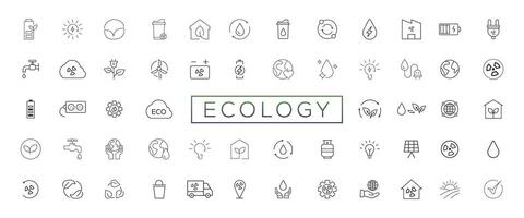 eco simpático relacionado Delgado línea icono conjunto en mínimo estilo. lineal ecología iconos ambiental sustentabilidad sencillo símbolo vector