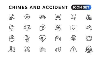 Crimes and accident linear icons collection.Set of thin line web icon set, simple outline icons collection, Pixel Perfect icons, Simple vector illustration