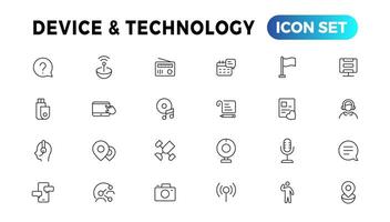 Device and Information technology line icons collection. Big UI icon set in a flat design. Thin outline icons pack vector