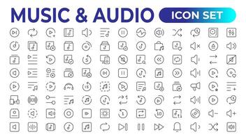 Music and audio universal thin line icons set on white background, Pixel Perfect icons, Simple vector illustration.