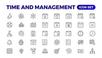 Business and management line icons set. Management icon collection. Project management icon collection. Time management and planning concept. Outline icon set. vector