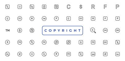 Licence and copyright sign set with trademark, creative commons, public domain and other icons vector