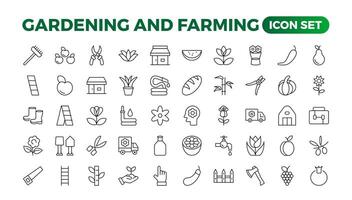 Set of outline icons related to gardening, landscaping, and farming. Linear icon collection.Set of horticulture Icons. Farming and agriculture outline icon collection. Outline icon set. vector