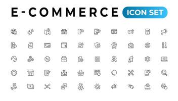 E-commerce icon set. Online shopping and delivery elements. E-business symbol. Icons vector collection.