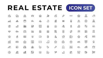 Real Estate minimal thin line web icon set. Included the icons as realty, property, mortgage, home loan and more. Outline icons collection. vector