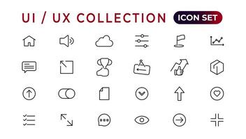 mega conjunto de ui ux icono colocar, usuario interfaz conjunto de iconos colección.conjunto de Delgado línea web icono colocar, sencillo contorno íconos recopilación, píxel Perfecto iconos, sencillo vector ilustración.