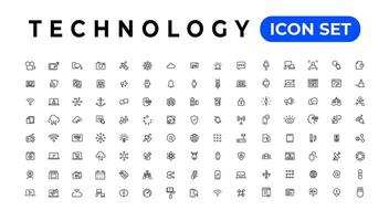 dispositivo y información tecnología línea íconos recopilación. grande ui icono conjunto en un plano diseño. Delgado contorno íconos paquete vector