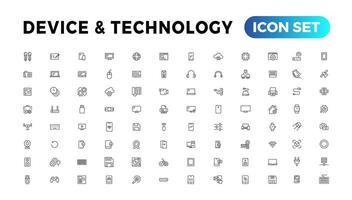 dispositivo y información tecnología línea íconos recopilación. grande ui icono conjunto en un plano diseño. Delgado contorno íconos paquete vector