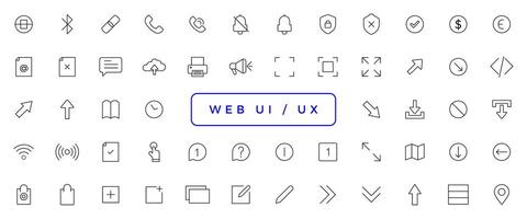 Set of outline ui and ux icons. Minimalist thin linear web icon set vector