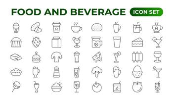 Set of outline icons related to food and drink. Linear icon collection. Fast food and drinks line icons collection. Bar, restaurant, food icons. UI icon set. Thin outline icons pack. vector