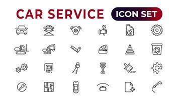 Car service icon set with editable stroke and white background. Auto service, car repair icon set. Car service and garage. vector