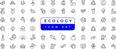 Ecology line icons set. Renewable energy outline icons collection. Solar panel, recycle, eco, bio, power, water - stock vector