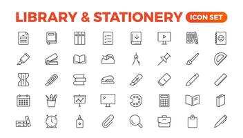 Educational Resources Line Icons set. Backpack, Book,  learning, school. Learning icon set. Contains study, graduation, student, knowledge, learning, school, and stationery icons. vector