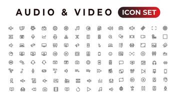 paquete de iconos de audio y video. conjunto de iconos de línea delgada. conjunto de colección de iconos planos. iconos vectoriales simples vector