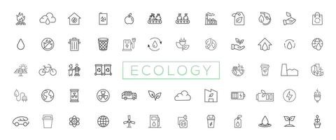 eco simpático relacionado Delgado línea icono conjunto en mínimo estilo. lineal ecología iconos ambiental sustentabilidad sencillo símbolo vector