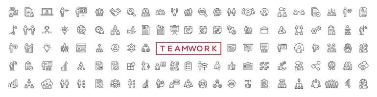 Business teamwork, team building, work group and human resources minimal thin line web icon set. Outline icons collection. Simple vector illustration