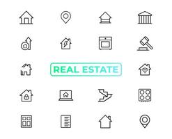 Real Estate minimal thin line web icon set. Included the icons as realty, property, mortgage, home loan and more. Outline icons collection. Simple vector illustration