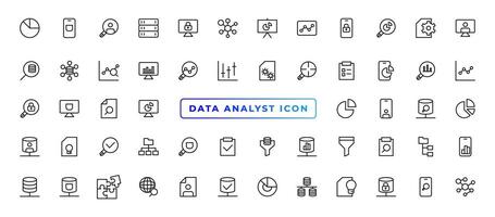 Data Analytic thin line icon set. Data Analysis editable stroke icons. Data analytics, mining, optimization, processing, statistic, monitoring, analysis vector