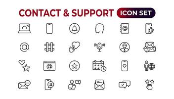 Contact and support web icons in line style. Web and mobile icon. Chat, support, message, phone. Vector illustration.