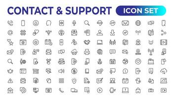 Contact and support web icons in line style. Web and mobile icon. Chat, support, message, phone. Vector illustration.
