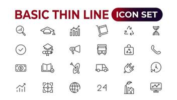 Basic thin line icon for office and web. outline icon set collection. vector