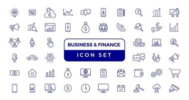 business and finance editable stroke line icon set with money, bank, check, law, auction, exchance, payment, wallet, deposit, piggy, calculator, web and more isolated outline thin symbol. vector