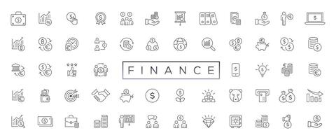 Vector business and finance editable stroke line icon set with money, bank, check, law, auction, exchance, payment, wallet, deposit, piggy, calculator, web and more isolated outline thin symbol