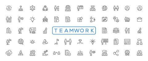 Business teamwork, team building, work group and human resources minimal thin line web icon set. Outline icons collection. Simple vector illustration