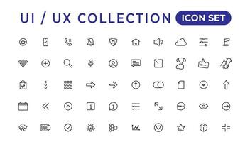 mega conjunto de ui ux icono colocar, usuario interfaz conjunto de iconos colección.conjunto de Delgado línea web icono colocar, sencillo contorno íconos recopilación, píxel Perfecto iconos, sencillo vector ilustración.