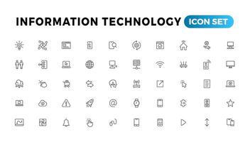 Information technology line icons collection. Big UI icon set in a flat design. Thin outline icons pack vector