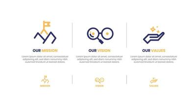Mission Vision Values infographic Banner template. Company goal infographic design with  Modern flat icon design. vector illustration infographic icon design banner.