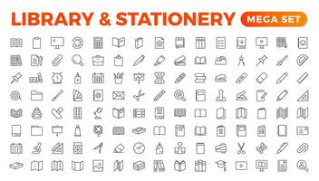 Educational Resources Line Icons set. Backpack, Book,  learning, school. Learning icon set. Contains study, graduation, student, knowledge, learning, school, and stationery icons. vector