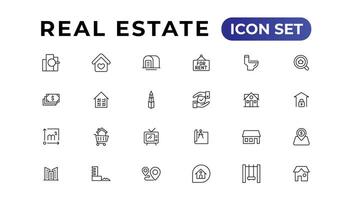 Real Estate minimal thin line web icon set. Included the icons as realty, property, mortgage, home loan and more. Outline icons collection. vector