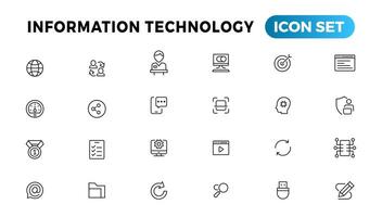 información tecnología línea íconos recopilación. grande ui icono conjunto en un plano diseño. Delgado contorno íconos paquete vector