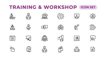 Training and workshop linear icons collection.Set of thin line web icon set, simple line icons collection, Pixel Perfect icons, Editable vector illustration.