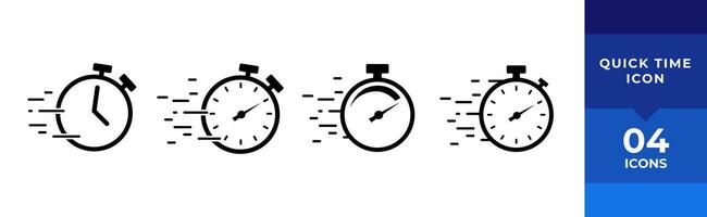 Timer icons set. Quick time or deadline icon. Express service symbol. Countdown timer and stopwatch icons isolated on white. Vector illustration.