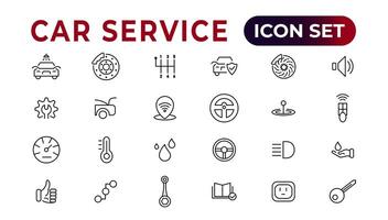 Car service icon set with editable stroke and white background. Auto service, car repair icon set. Car service and garage. vector