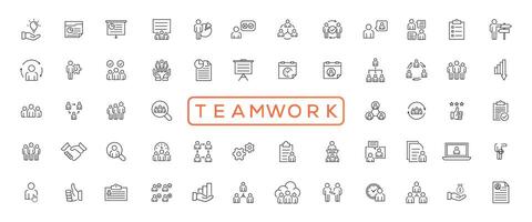 Business teamwork, team building, work group and human resources minimal thin line web icon set. Outline icons collection. Simple vector illustration